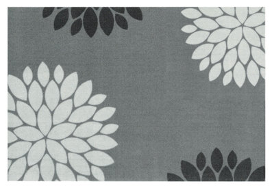 Recylon Grey Floral Heavy Duty Mat75Cm X 50Cm from B&Q
