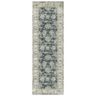 B&Q Silk Road Perla Medium Runner, (L)180Cm X (W)60Cm Blue