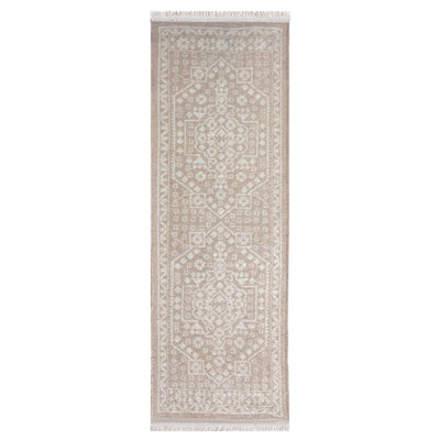  - Vintage Medallion Beige Woven Effect Medium Runner(L)180Cm X (W)60Cm
