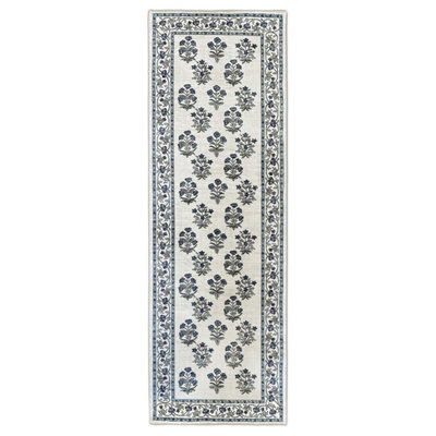  - Blue & Cream Floral Medium Runner(L)180Cm X (W)60Cm