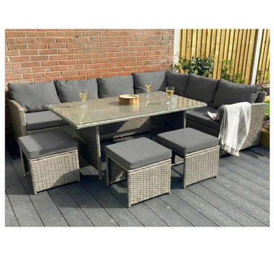 Outdoor Living (NW) Ltd The Knutsford 9 Seat Grey Corner Rattan Dining Set from B&Q