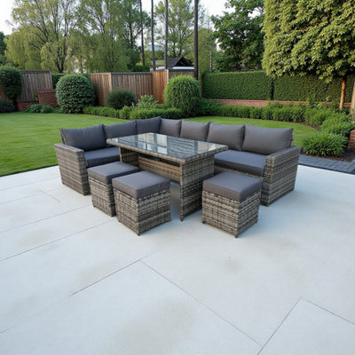 Outdoor Living (NW) Ltd The Tarporley 9 Seat Corner Rattan Dining SetFixed Table from B&Q