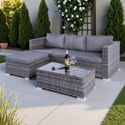 Outdoor Living (NW) Ltd Grey 4 Seat Rattan Corner Sofa With Coffee Table from B&Q