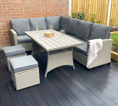 Outdoor Living (Nw) Ltd Grey The York Seat Rattan Corner Sofa Dining Set Size 8 B&Q