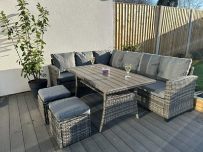 Outdoor Living (NW) Ltd York 8 Seat Mixed Grey Rattan Corner Sofa Dining Set from B&Q