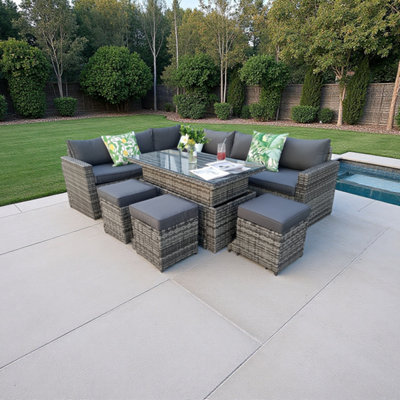 Outdoor Living (NW) Ltd The Tarporley 9 Seat Corner Rattan Dining SetRising Table from B&Q