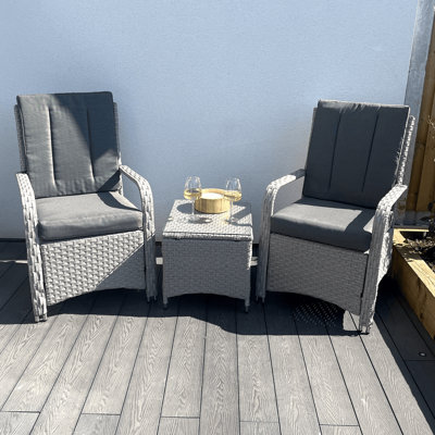 Outdoor Living (Nw) Ltd Grey/Gray Leigh Wicker Rattan Natural Bistro Set With Outdoor Cushion B&Q