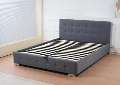 Indoor Living - Ottoman Bed Frame - King Size - Grey Linen - Tufted Headboard - Image 5