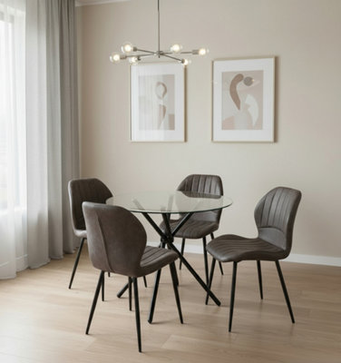 Freemans Grey New York Dining Table Set With 4 Jaydn Leather Chairs - Image 6