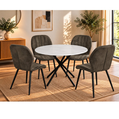 Indoor Living - Jaydn Leather Dining Table Set - 4 Seater - Grey - Image 5