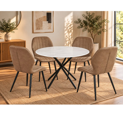 Indoor Living - Leather Dining Set - 4 Seater - Tan - Image 6