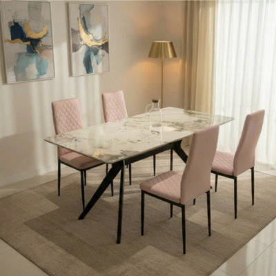 Outdoor Living (NW) Ltd San Diego Marble Top Dining Table With Emily Leather ChairsChampagne from B&Q