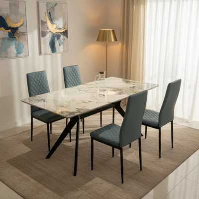 Outdoor Living (NW) Ltd San Diego Marble Top Dining Table With Emily Leather ChairsGrey from B&Q