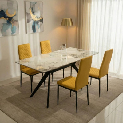Outdoor Living (NW) Ltd San Diego Marble Top Dining Table With Emily Leather ChairsMustard from B&Q