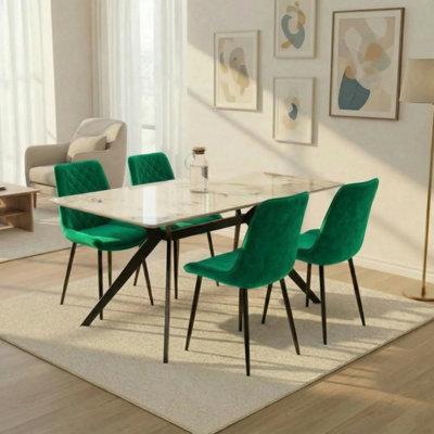Outdoor Living (NW) Ltd San Diego Marble Top Dining Table With Amelia Velvet ChairsGreen from B&Q