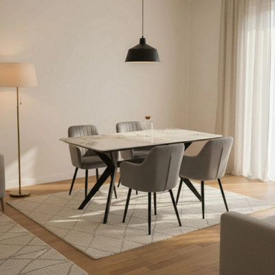 Outdoor Living (NW) Ltd San Diego Marble Top Dining Table With Charlotte Velvet ChairsGrey from B&Q