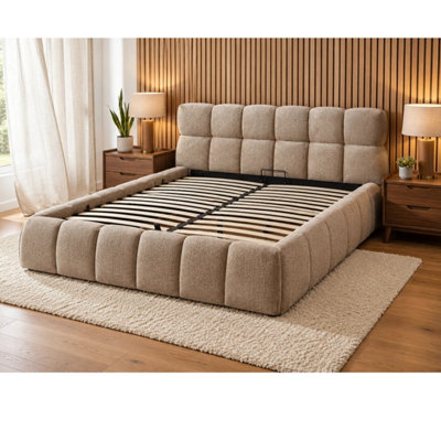 Outdoor Living Unisex Beige The Maya Upholstered Soft Plush Ottoman Bed Frame In | : King - Image 4