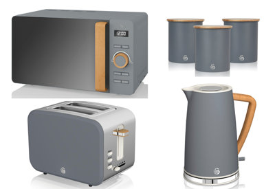 Swan Nordic Slate Grey 6-Piece Kitchen Set1.7L Kettle2-Slice Toaster800W 20L Microwave & 3 Canisters from B&Q