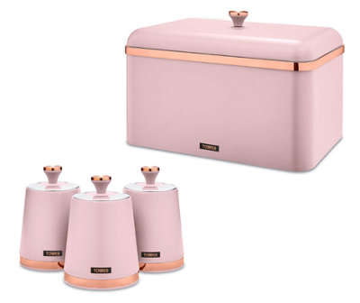 B&Q -  Cavaletto Marshmallow Pink Bread Bin And Tea Coffee Sugar Canisters Kitchen Storage Set