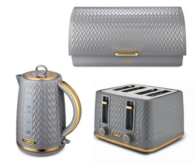 Tower Empire Grey 1.7L 3Kw Jug Kettle4-Slice Toaster And Roll-Top Bread Bin Matching Kitchen Set from B&Q