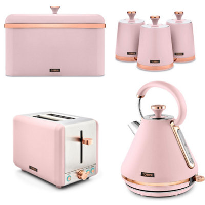 Tower Cavaletto Marshmallow Pink & Rose Gold 1.7L Kettle2-Slice ToasterBread Bin & 3 Canisters from B&Q