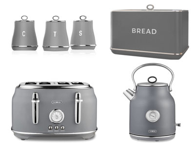 Tower Renaissance Grey 6-Piece Kitchen Set1.7L 3Kw Kettle4-Slice 1630W Toaster16L Bread Bin & 3 Canisters from B&Q