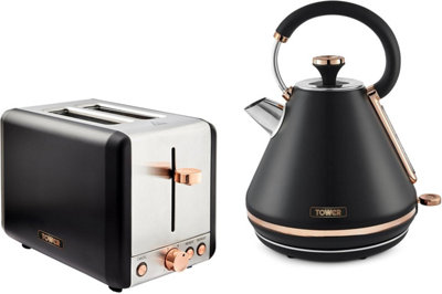 Tower Cavaletto 1.7L 3Kw Pyramid Kettle And 850W 2-Slice Toaster Set Black & Rose Gold