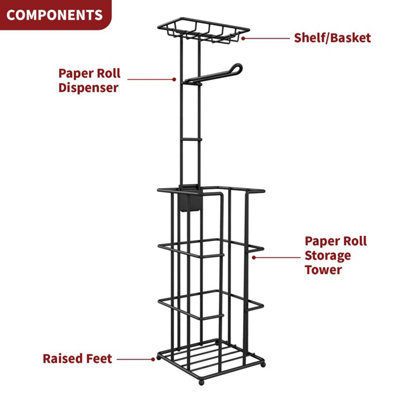 Vinsani Metal Toilet Roll Holder StandBlackFreestanding With Storage from B&Q