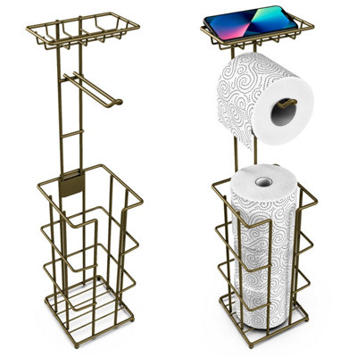 Vinsani Bronze Toilet Roll Holder StandMetalFreestanding Storage from B&Q