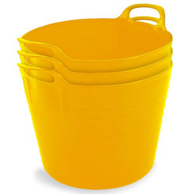 42L Yellow Flexi Tubs- Multi Purpose Flexible Storage Container Buckets- Set Of 3 from B&Q