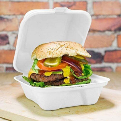 Hot Bargains Bagasse Burger Box 50 Pack 6 Inch Square Biodegradable Takeaway Containers from B&Q