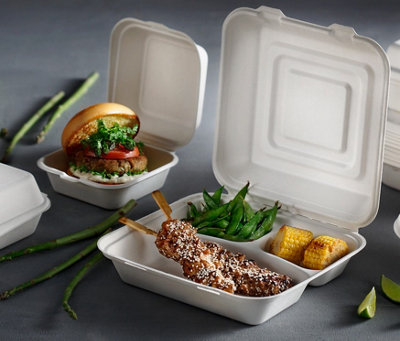 Hot Bargains Bagasse Food Container 200 Pack 9 X 9 Inch 3 Compartment Biodegradable Boxes from B&Q