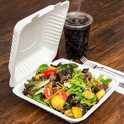 Hot Bargains Bagasse Meal Box 200 Pack 9 X 9 Inch Square Biodegradable Containers from B&Q