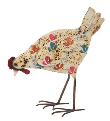 Inspirational Gifting Cream Hen Metal Sculpture Garden Ornament With Flower Detail from B&Q