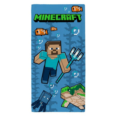 Minecraft Trident Beach Towel Blue Steve Official Merchandise 70X140Cm from B&Q