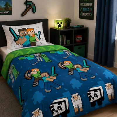 B&Q -  Pixel Friends Duvet Cover Set With Pillowcase Blue Single