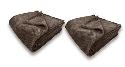B&Q Waffle Flannel Fleece Throw Blanket Soft Warm Sofa Bed Travel (Chocolate, Single) - Pack Of 2
