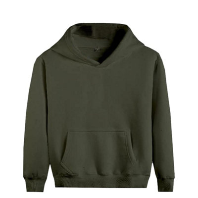 Vasego Boys Girls Plain Coloured Hoodie Jacket Kids Children Pockets Warm Hoody Hooded Sweatshirt Outerwear, Army 7 To 8 Green