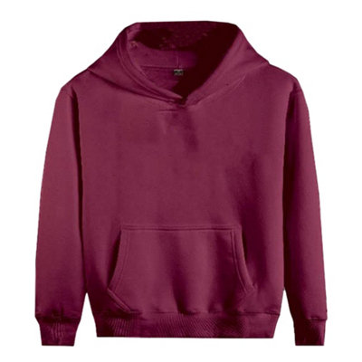 Vasego Boys Girls Plain Coloured Hoodie Jacket Kids Children Pockets Warm Hoody Hooded Sweatshirt Outerwear, Burgandy, 9 To 11