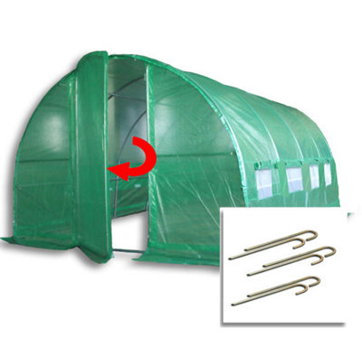 Crocodile Trading 4M X 3M + Anchorage Stake Kit (13' X 10' Approx) Pro+ Green Polytunnel Greenhouse from B&Q