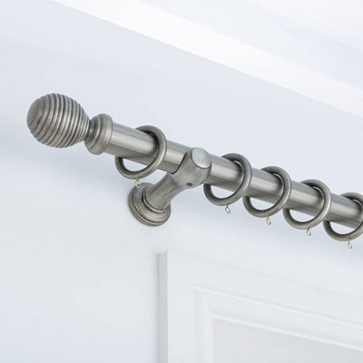 B&Q -  Ribbed Wooden Curtain Pole With Rings And Fittings35mm240CmAntique Silver