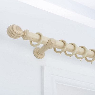 A.unique Home Ribbed Wooden Curtain Pole With Rings And Fittings - 35Mm - 120Cm - Antique Vanilla