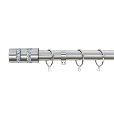 A.unique Home Diamante Barrel Metal Extendable Curtain Pole With Rings And Fittings (25/28mm)Brushed Steel180Cm-340Cm  Approx from B&Q