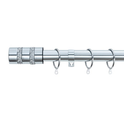 A.unique Home Diamante Barrel Metal Extendable Curtain Pole With Rings And Fittings (25/28mm)Nickel180Cm340Cm Approx from B&Q