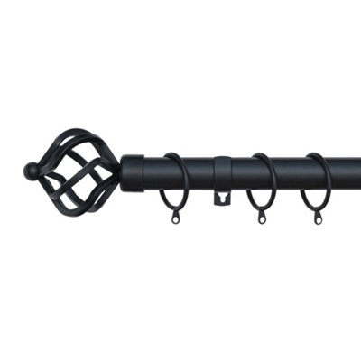 A.unique Home Twisted Metal Extendable Curtain Pole With Rings And Fittings (25/28mm)Matte Black120Cm220Cm Approx from B&Q