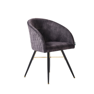 Life Interiors Single Vittorio Velvet Dining Chair With Metal Legs, Quilted Design Modern Accent Chair Black