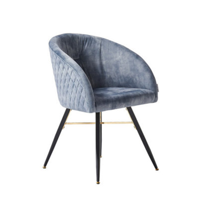 Life Interiors Single Vittorio Velvet Dining Chair With Metal Legs, Quilted Design Modern Accent Chair Grey/Black