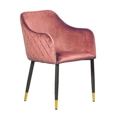 Life Interiors Pink/Black/Gold Single Verona Velvet Dining Chair With Quilted Back & Legs - Modern Accent Chair With Foot Tips