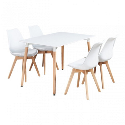 Life Interiors 5Pcs Dining Set - A Halo Dining Table & Set Of 4 Lorenzo Tulip Chairs With Padded Seat White