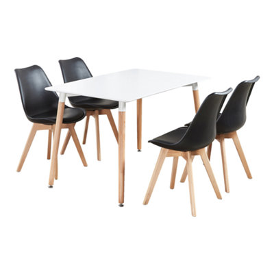 B&Q -  5Pcs Dining SetA White Halo Dining Table & Set Of 4 Black Lorenzo Tulip Chairs With Padded Seat